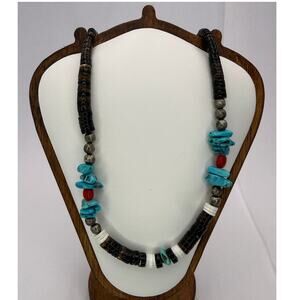 Vintage 80s Southwestern Style Heishi Necklace Turquoise Color Beads